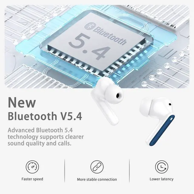 Alt view image 2 of 5 - Wireless Earbuds, Bluetooth 5.4 Headphones in Ear with HiFi Stereo Deep Bass, 4 ENC Noise Cancelling Mic Wireless Earphones 40H, in-Ear Earbud Bluetooth Dual LED Display IP7 Waterproof,