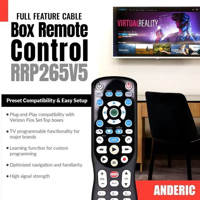 Alt view image 2 of 5 - ANDERIC RRP265V5 Replacement Remote Control Compatible with Verizon FiOS 2-Device, Version 2/3/4/5 RC2655007/01, Work with All FiOS Systems and Set Top Boxes Replacement Controller