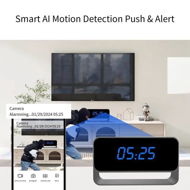 Alt view image 5 of 5 - HiSpyCam Mini Wireless Security Camera with Clock Display - Full HD 1080P - WiFi Nanny Cam for Home Use - Strong Night Vision - Cloud/Local Storage
