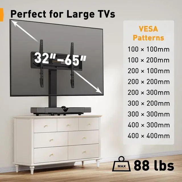 Alt view image 2 of 5 - Perlegear Table Top TV Stand Mount, Universal Swivel TV Stand for 3260,65 Inch LCD/LED/OLED TVs up to 88 lbs with Tempered Glass Base, Height Adjustable TV Base with Tilt, Max VESA 400x400mm
