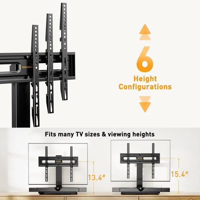 Alt view image 4 of 5 - Perlegear Table Top TV Stand Mount, Universal Swivel TV Stand for 3260,65 Inch LCD/LED/OLED TVs up to 88 lbs with Tempered Glass Base, Height Adjustable TV Base with Tilt, Max VESA 400x400mm
