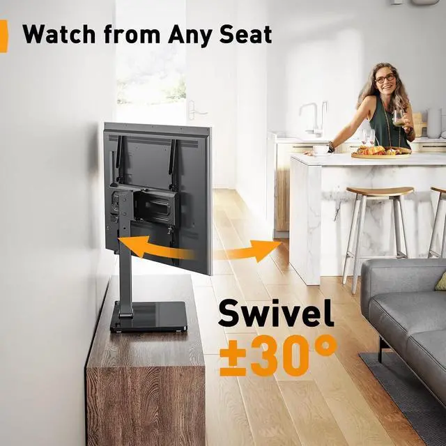 Alt view image 3 of 5 - Perlegear Table Top TV Stand Mount, Universal Swivel TV Stand for 3260,65 Inch LCD/LED/OLED TVs up to 88 lbs with Tempered Glass Base, Height Adjustable TV Base with Tilt, Max VESA 400x400mm