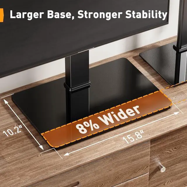 Alt view image 5 of 5 - Perlegear Table Top TV Stand Mount, Universal Swivel TV Stand for 3260,65 Inch LCD/LED/OLED TVs up to 88 lbs with Tempered Glass Base, Height Adjustable TV Base with Tilt, Max VESA 400x400mm