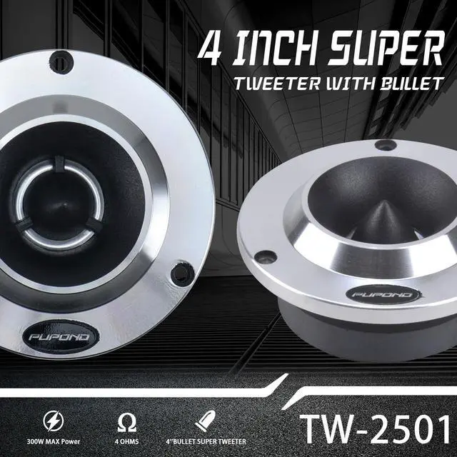 Alt view image 2 of 5 - PUPOND 4'' Tweeters, 300watts,4 Ohm Ferrite tweeters for car Audio,Titanium Film Aluminium Panel Bullet tweeters Speakers,Pair