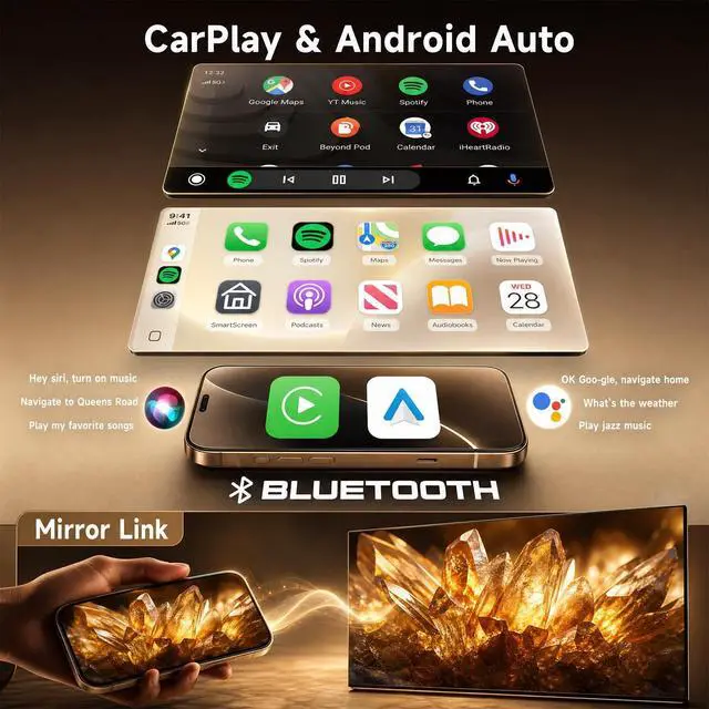 Alt view image 2 of 5 - Hodozzy 9 Inch Single Din Car Radio with Wireless Carplay Android Auto, IPS HD Touch Screen Car Stereo with Bluetooth, AM/FM/RDS Radio, EQ, Colorful Backlight, SWC, Support USB/Type-C+ Camera