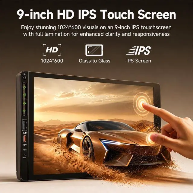Alt view image 4 of 5 - Hodozzy 9 Inch Single Din Car Radio with Wireless Carplay Android Auto, IPS HD Touch Screen Car Stereo with Bluetooth, AM/FM/RDS Radio, EQ, Colorful Backlight, SWC, Support USB/Type-C+ Camera