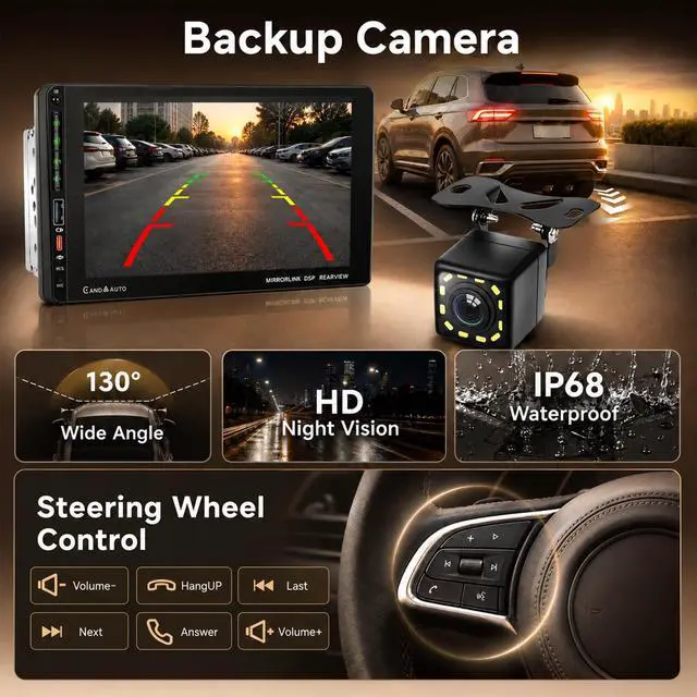 Alt view image 5 of 5 - Hodozzy 9 Inch Single Din Car Radio with Wireless Carplay Android Auto, IPS HD Touch Screen Car Stereo with Bluetooth, AM/FM/RDS Radio, EQ, Colorful Backlight, SWC, Support USB/Type-C+ Camera