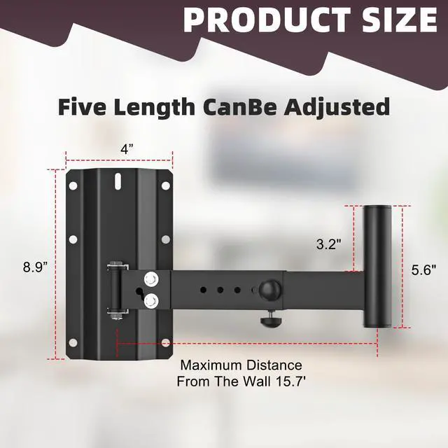 Alt view image 2 of 5 - Fixirons Speaker Wall Mount Heavy Duty Adjustable for 4positions& 180 Rotation PA Speaker Mount Support Up to 120lbs Wall Speakers Mount Black 2 Packs