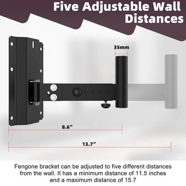 Alt view image 3 of 5 - Fixirons Speaker Wall Mount Heavy Duty Adjustable for 4positions& 180 Rotation PA Speaker Mount Support Up to 120lbs Wall Speakers Mount Black 2 Packs