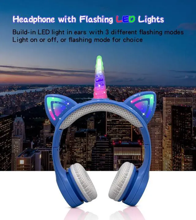 Alt view image 4 of 5 - YUSONIC Unicorn Kids Bluetooth Headphones,15 Hours Play time, Toddler Bluetooth Headphones for Girls Boys Laptop Phones,Led Light Up Kids Wireless Headphone for Birthday Travel School Gifts (Bl