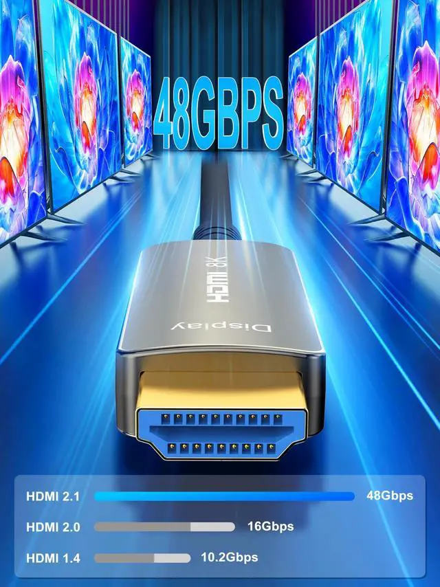 Alt view image 2 of 5 - SOEYBAE 8K HDMI Fiber Optic Cable 65FT/20M, 48Gbps Ultra High Speed Long HDMI Cable 2.1 Cord, Support 8K@60Hz, 4K@120Hz, eARC HDCP2.2,Dynamic HDR, Compatible with Blu-ray,HDTV,Monitor,Projector,Laptop