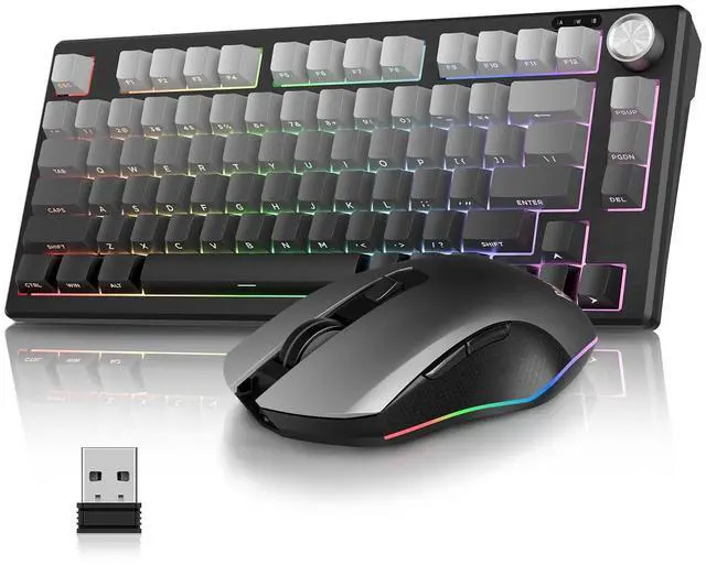 Main image of RedThunder K75 Wireless Membrane Keyboard & Mouse Combo,75% Side-Engraved Keycaps,Optical Gaming Mouse with 4800DPI,3 Modes(BT/2.4G/Wired),Dual System,RGB Backlit,Rechargeable Battery,Gradient