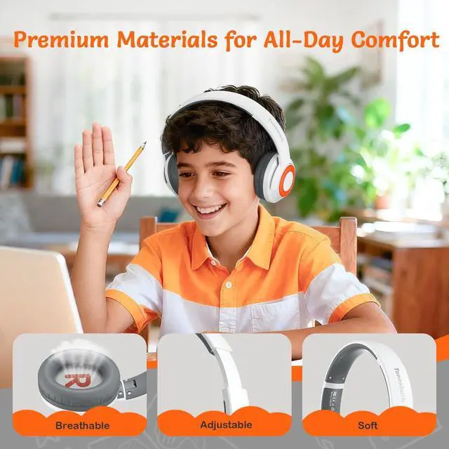 Alt view image 3 of 5 - TONOSHARK Kids Bluetooth Headphones with ANC, Wireless Over-Ear Headset for Boys and Girls, Foldable & Adjustable, Ideal for School, Travel and Online Learning (White)