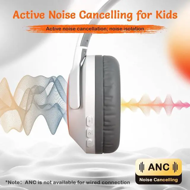 Alt view image 2 of 5 - TONOSHARK Kids Bluetooth Headphones with ANC, Wireless Over-Ear Headset for Boys and Girls, Foldable & Adjustable, Ideal for School, Travel and Online Learning (White)