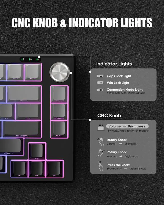 Alt view image 4 of 5 - RedThunder K75 Wireless Membrane Keyboard & Mouse Combo,75% Side-Engraved Keycaps,Optical Gaming Mouse with 4800DPI,3 Modes(BT/2.4G/Wired),Dual System,RGB Backlit,Rechargeable Battery,Gradient