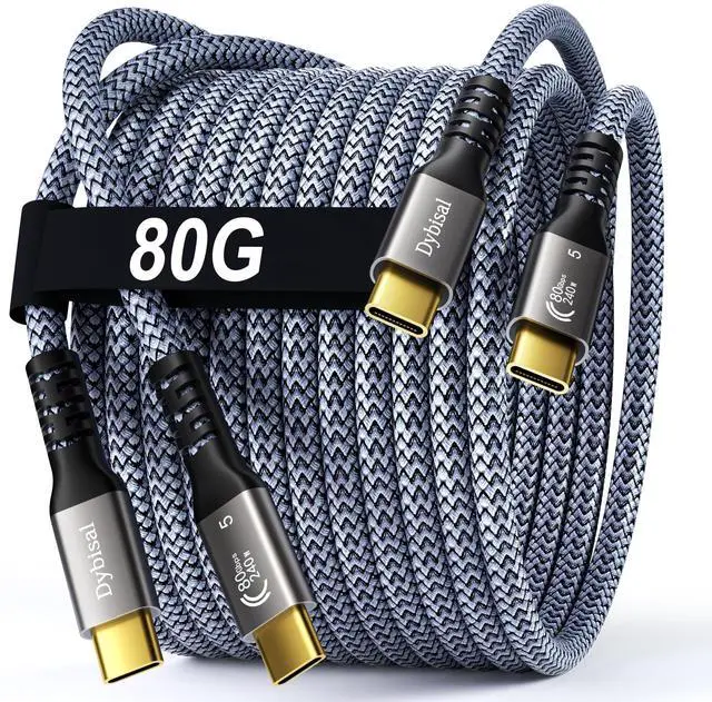 Main image of 80Gbps Thunderbolt 5 Cable 5FT 2Pack Compatible, Braided USB4 2.0 Cable 8K@165Hz, 4K@540Hz, 120Gbps BW, 240W for iPhone 17, Mac mini, MacBook Pro, Studio Display, Galaxy, Thunderbolt 5/4, SSD, eGPU