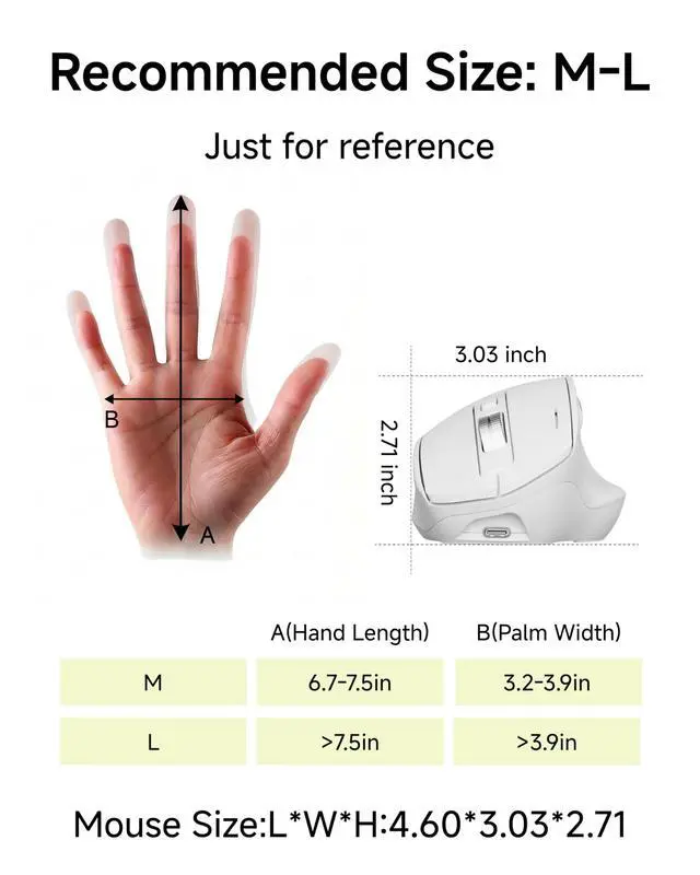 Alt view image 5 of 5 - EWEADN C2 Ergonomic Mouse, Wireless Computer Mouse (BT&2.4G) for Work/Office, 5 Adjustable 4000 DPI, Quiet Clicks, RGB Light, Battery Rechargeable Comfort Grip Bluetooth Mouse for Laptop/PC/Mac