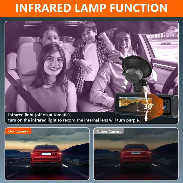 Alt view image 4 of 5 - WiFi 2K Dash Cam Front and Rear Inside, Triple Dash Camera for Cars, 2.88 IPS Touchscreen Car Camera, App Control, Night Vision, 24H Parking Mode, G-Sensor,64GB SD Card
