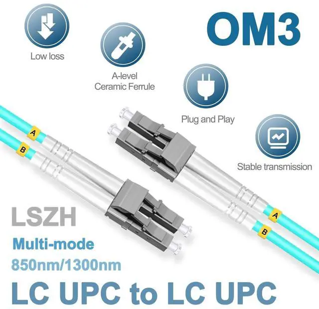 Alt view image 2 of 5 - Lebrudos 5Pcs 0.5 Meter Fiber Optic Patch Cord LC UPC to LC UPC, Duplex Multi-Mode Fiber Cable Jumper OM3 50/125m, 850nm/1300nm LSZH 3.0mm