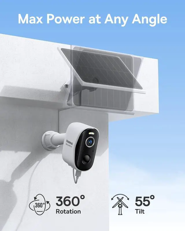 Alt view image 3 of 5 - Baseus Solar Security Cameras Wireless Outdoor, N1 2-Cam Kit with Solar Panel 3W, 2K Color Night Vision Camera for Home Security, Solar-Powered, IP67, No Monthly Fee, 16TB Expandable Local Stor