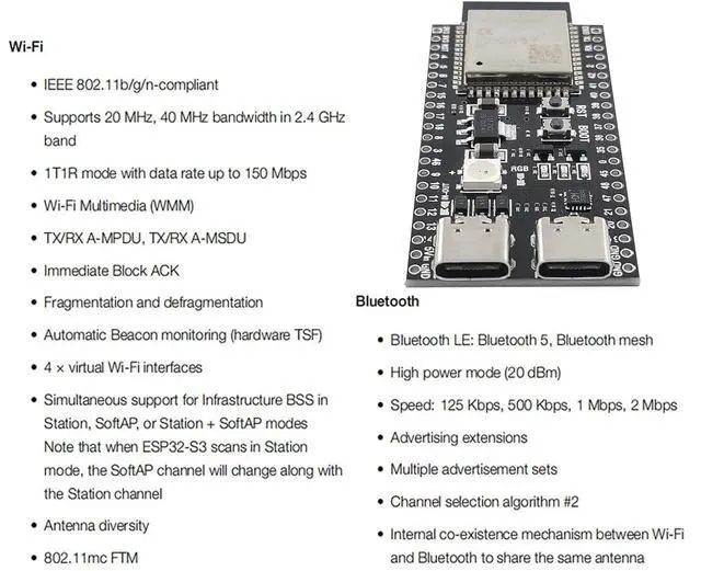 Alt view image 4 of 5 - hiBCTR 6pcs esp32 devkit s3 Development Board with WiFi bt Module - esp32-s3-wroom-1 n16r8 mcu, 44pin 8m psram & Type-c Cable for iot Projects