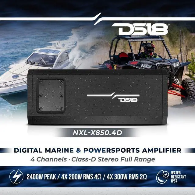 Alt view image 2 of 5 - DS18 Hydro NXL-X850.4D 4-Channel Marine Waterproof Amplifier - Class D Full-Range @ 4 Ohms 250 x 4 RMS 2400 Watts Peak - Great for Boats, Motorsports, Motorcycles, and All Elements Applications