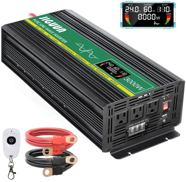 Main image of JIGUUN 3000 Watt Pure Sine Wave Power Inverter 24v DC to 110/120v AC Inverter 3 AC & USB Output, Car Converter with LCD Display for Home RV Camping Emergency (3000w-24v)