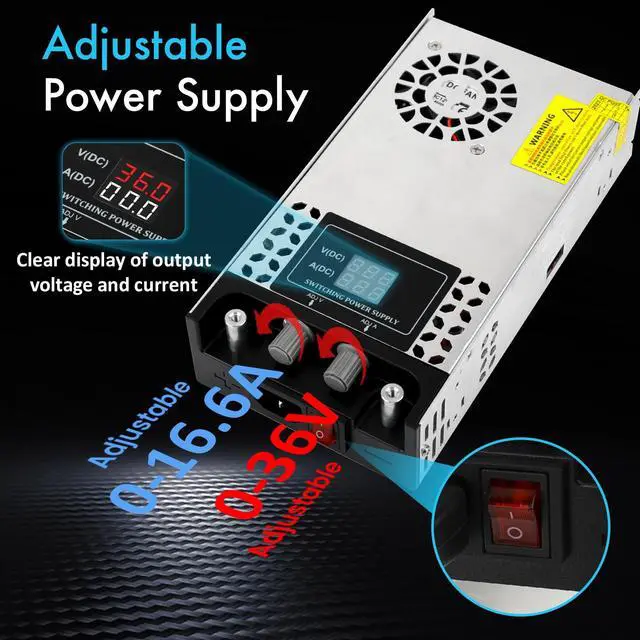 Alt view image 2 of 5 - NUOWEIDE Adjustable 0-36V Power Supply 16.6A 600W, 110V AC to DC 0-36V Buck Converter 0-16.6A 600W Power Supply with LCD Display Adjustable Voltage Current 110V/220V AC to 36V DC Converter