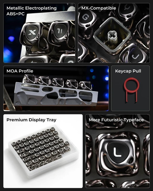 Alt view image 2 of 5 - XVX Venom Keycap 60 75 100 Percent, Translucency Keyboard Keycaps w/Hollowed-out Design, ABS+PC Material Keycaps, MOA Profile Keycap, Full 120 Key Set for MX Mechanical Gaming Keyboards (Silver)