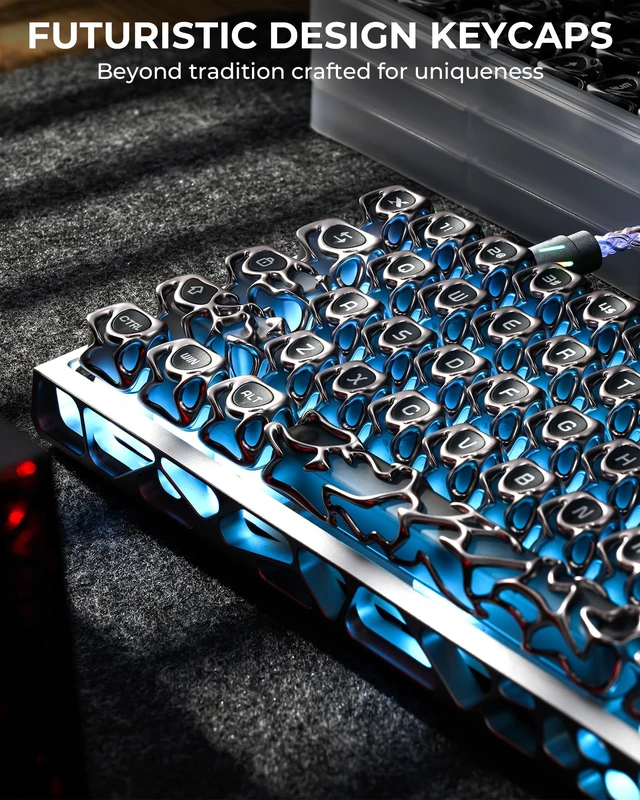 Alt view image 4 of 5 - XVX Venom Keycap 60 75 100 Percent, Translucency Keyboard Keycaps w/Hollowed-out Design, ABS+PC Material Keycaps, MOA Profile Keycap, Full 120 Key Set for MX Mechanical Gaming Keyboards (Silver)