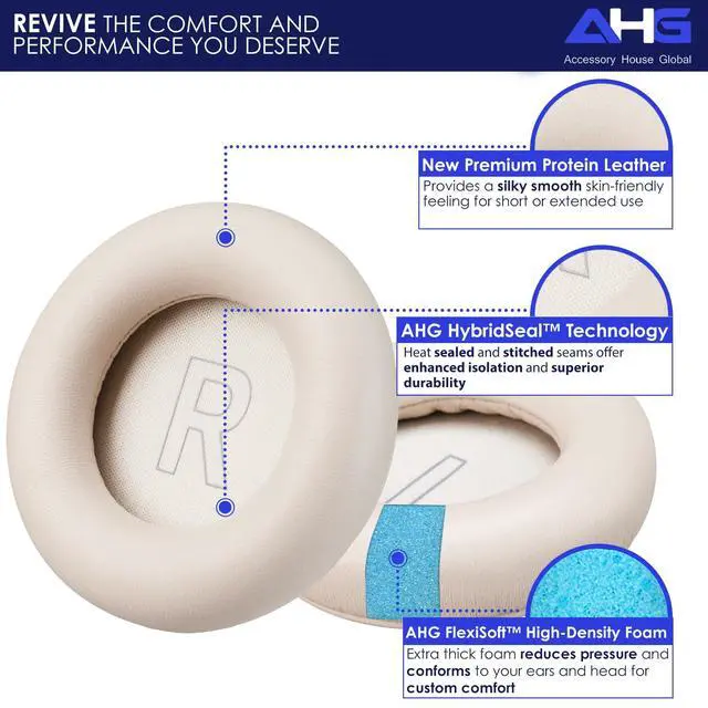 Alt view image 2 of 5 - AHG Premium hx Ear Pads Cushions Compatible with Bang & Olufsen Beoplay HX Headphones (Gold Tone). Easy DIY Fit ^^ Luxurious Sheepskin Leather ^^ AHG FlexiSoft Foam ^^ Seam Stitched Durability