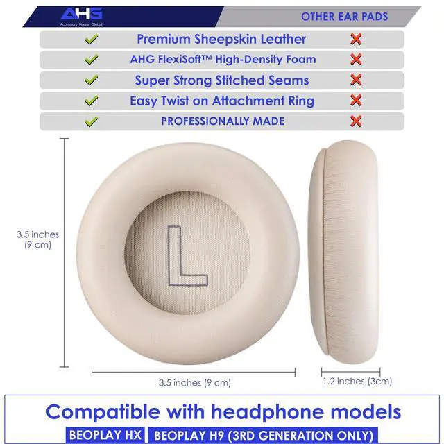 Alt view image 3 of 5 - AHG Premium hx Ear Pads Cushions Compatible with Bang & Olufsen Beoplay HX Headphones (Gold Tone). Easy DIY Fit ^^ Luxurious Sheepskin Leather ^^ AHG FlexiSoft Foam ^^ Seam Stitched Durability