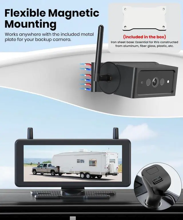 Alt view image 3 of 5 - AUTO VOX Wireless Backup Camera Magnetic:Portable No Wiring 1 Min Install Trailer Hitch Camera,2-Channel HD 1080P Car Monitor & IR Night Vision Back Up Camera Systems for Truck,RV (7.2 inch)