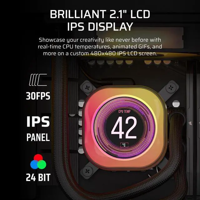 Alt view image 4 of 5 - CORSAIR iCUE Link Titan 240 RX LCD Liquid CPU Cooler 240mm AIO Low-Noise FlowDrive Cooling Engine Intel LGA 1851/1700, AMD AM5/AM4 2X RX120 RGB Fans iCUE Link System Hub Included Bl