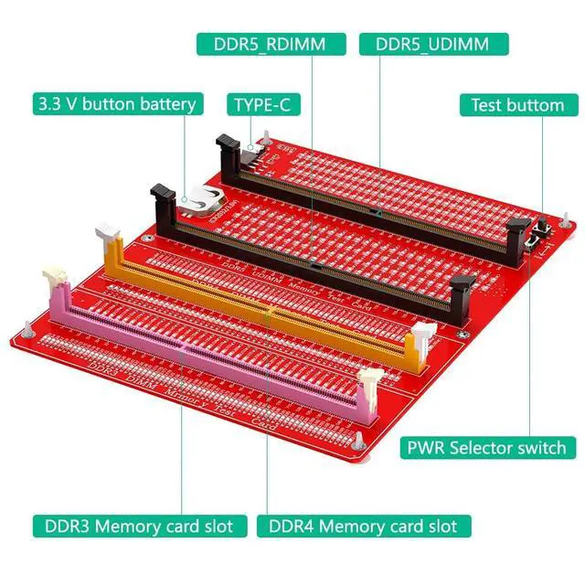Alt view image 3 of 5 - Sintech 4in1 Combo DDR3/4/5 RDIMM/UDIMM Memory Tester, Desktop Computer DDR3 DDR4 DDR5 RDIMM/UDIMM Memory Test Card with LED Indicators