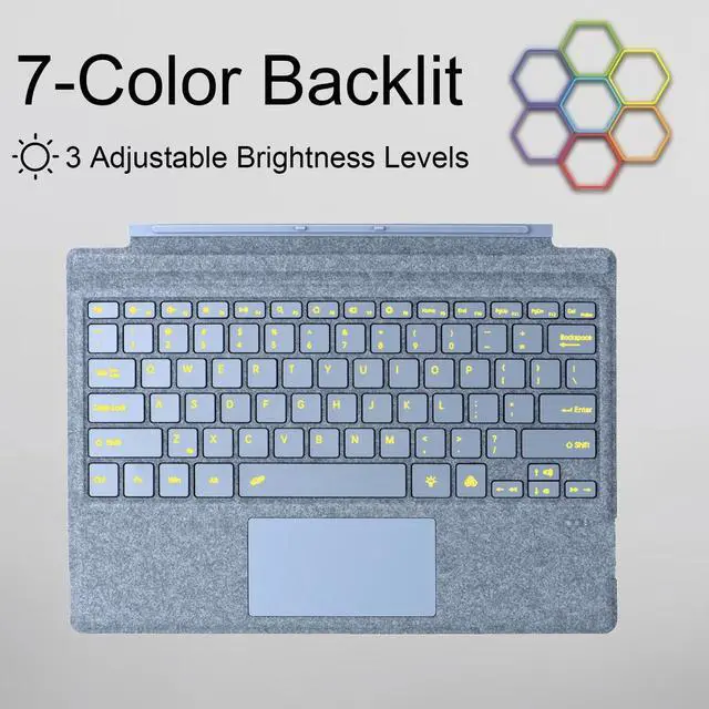 Alt view image 4 of 5 - mobee Type Cover for Microsoft Surface Pro 7+ / Pro 7/6 / 5/4 / 3, 12.3 inch, Ultra-Slim Bluetooth Keyboard with Multi-Touchpad, 7-Color Backlight (Crystal Blue)