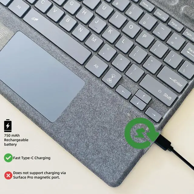 Alt view image 5 of 5 - mobee Type Cover for Microsoft Surface Pro 7+ / Pro 7/6 / 5/4 / 3, 12.3 inch, Ultra-Slim Bluetooth Keyboard with Multi-Touchpad, 7-Color Backlight (Crystal Blue)