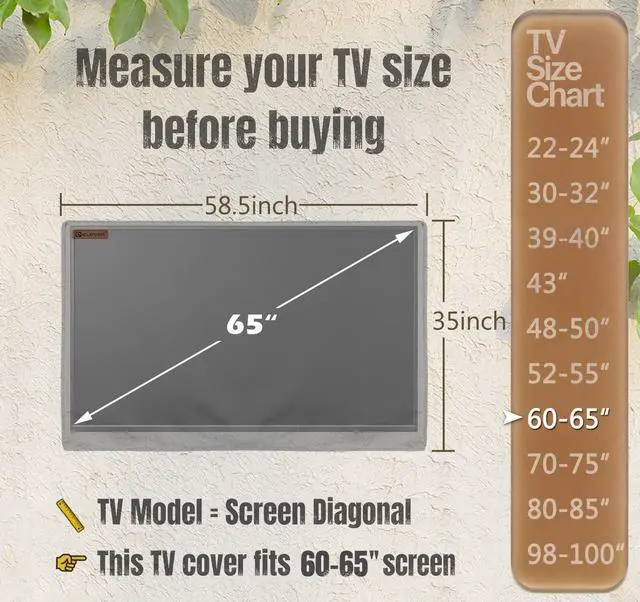 Alt view image 2 of 5 - IC ICLOVER Outdoor TV Cover 60-65 inch, 600D Heavy Duty Weatherproof TV Enclosure, Waterproof Zipper Access with Bottom Seal for Outside LED, LCD, OLED Flat Screen TVs