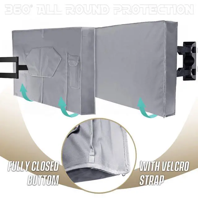 Alt view image 5 of 5 - IC ICLOVER Outdoor TV Cover 60-65 inch, 600D Heavy Duty Weatherproof TV Enclosure, Waterproof Zipper Access with Bottom Seal for Outside LED, LCD, OLED Flat Screen TVs