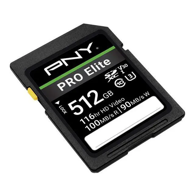 Alt view image 2 of 5 - PNY 512GB PRO Elite Class 10 U3 V30 SDXC Flash Memory Card - 100MB/s, Class 10, U3, V30, 4K UHD, Full HD, UHS-I, Full Size SD