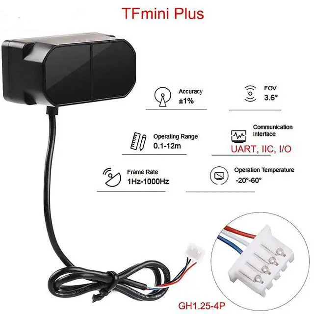 Alt view image 3 of 5 - Benewake TFmini Plus LiDAR Module Laser Radar - 12m Range Waterproof IP65 UART/I2C/I/O Interfaces, for Pixhawk,Robotics, Drones, and Industrial Automation