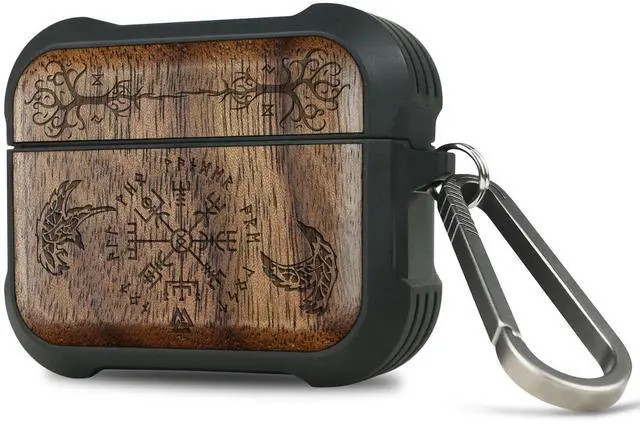 Main image of Carveit Wooden Case for AirPods Pro 3 Case (2025), Wood Artisan Engraved & TPU Shockproof Cover, Titanium Quick Released Clasp, Wireless Chargers Compatible (The Guiding Vegvisir) Wal