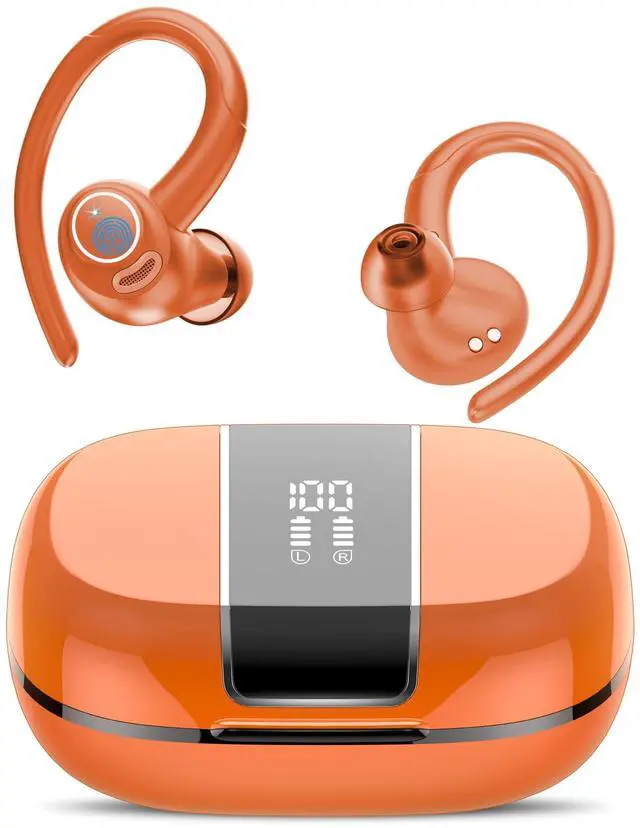 Main image of Wireless Earbuds Bluetooth 5.3 Headphones Sports, 48H Earphone with ENC Mic, Stereo Deep Bass Bluetooth Earbuds with Secure Earhooks, LED Display, IPX7 Waterproof Over Ear Bud for Running Amber