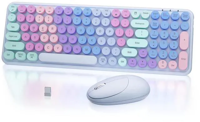 Main image of MPTOG Retro Typewriter Wireless Keyboard and Mouse Combo, Colorful Round Floating Keycaps, 100-Key Full-Size Aesthetic Desktop Set with Power Switch for PC, Mac (Purple)