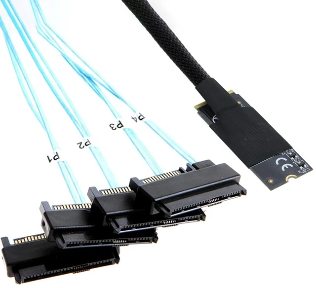 Alt view image 4 of 5 - AoQhir M.2 SFF-8643 to 4 x SAS 8482 Converter Cable 12Gbps High-Speed Server Interconnect, 30AWG Copper Wire, Plug and Play (1m)