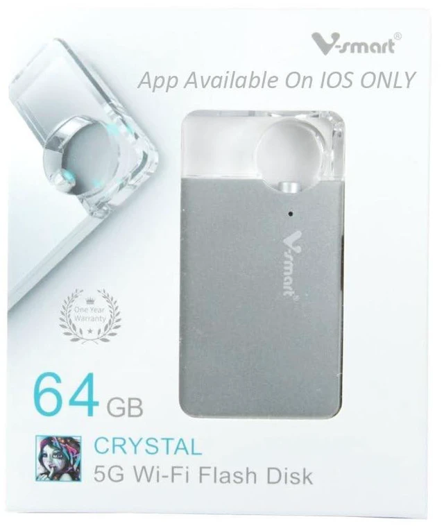 Main image of V-smart CrystalDisk 5G Wireless External Storage Drive for iOS iPhone, Tablets, Computers - Universal USB Flash Drive Super Fast Speed Transmission (64GB)