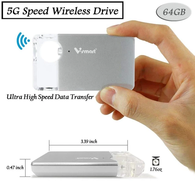 Alt view image 2 of 5 - V-smart CrystalDisk 5G Wireless External Storage Drive for iOS iPhone, Tablets, Computers - Universal USB Flash Drive Super Fast Speed Transmission (64GB)