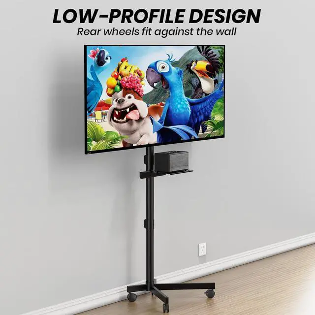 Alt view image 5 of 5 - Mobile TV Cart for 23-60 Inch LCD LED OLED Flat Curved Screen TVs - Height Adjustable Rolling Floor Stand with Shelf and Locking Wheels - Up to 88lbs, Max VESA 400x400mm, Black