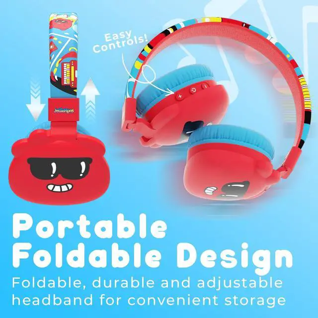 Alt view image 3 of 5 - JellieMons Booma Echo Wireless Stereo Headphones for Kids, Over Ear, Foldable, Fun Characters, Safe Volume Features, Optional Wired Connection, School Ready, Long Play time.(Yellow)