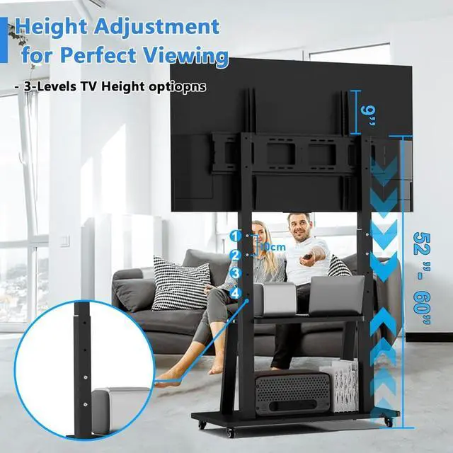 Alt view image 3 of 5 - Duiliuu Mobile TV Cart Rolling TV Stand for 42 to 55 65 70 75 85 86 90 100 inch Television Heavy Duty Portable TV Stand on Wheels, Height Adjustment, Holds Up to 180 LBS, Vesa 200200-900600mm